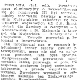„Gazeta Pomorska" z 17.08.1966 o meczu z 16.08.1966 o wejście do III ligi: Zawisza II - Kujawiak Włocławek 4:2.