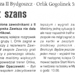 Tygodnik Regionalny „Powiat" z 19.08.2009 o meczu A klasy: Zawisza II - Orlik Gogolinek 5:0.