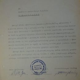Dokument z 1949 roku o budowę stadionu.