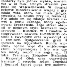 Artykuł z „NPS Stadiony" - 11.11.1991: o meczu III ligi Zawiszy II Bydgoszcz z Wdą Świecie. 