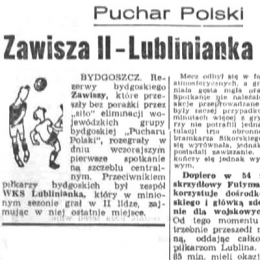 „Gazeta Pomorska" z 27.11.1961 o meczu I rundy Pucharu Polski z 26.11.1961: Zawisza II - Lublinianka 1:0.