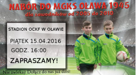 Nabór do MGKS Oława Piątek 15.04.2016 godz. 16:00 Stadion OCKF Oława