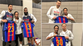 Ronaldinho mostrou camisola Barcelona no NBA All Star