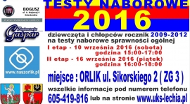 II ETAP TESTÓW NABOROWYCH 2016