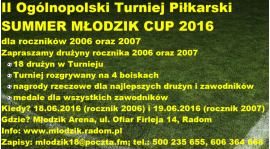 Summer Młodzik Cup 2016 - harmonogramy