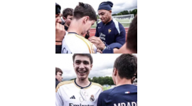 I tifosi del Real Madrid ricevono l'autografo di Mbappe