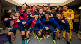 Celebraciones en el vestuario del Barcelona, la alegría de la victoria