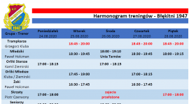 Harmonogram treningów 24.08-31.08