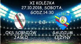 Wygrana z Sobniowem Jasło w meczu XI Kolejki Krośnieńskiej Klasy A3 seniorów. Sobniów 1:3 Gaudium.