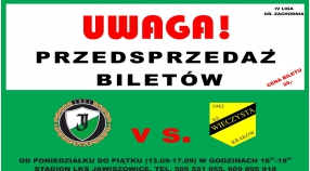 Uwaga !!! Przedsprzedaż biletów na mecz LKS Jawiszowice-Wieczysta Kraków !!!