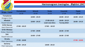 Harmonogram treningów 14.09-20.09