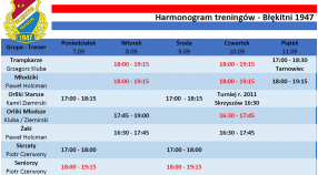 Harmonogram treningów 7.09 - 13.09