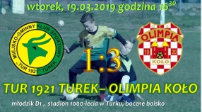Sparing młodzika D1:  Tur 1921 Turek- Olimpia Koło 1:3
