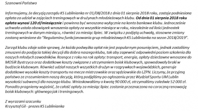 Regulamin KS Lublinianka - Sezon 2018/2019
