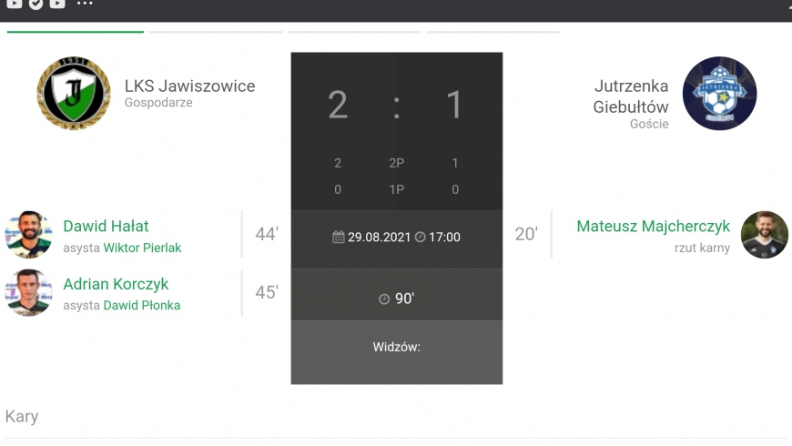 5.Kolejka Keeza IV Ligi  LKS Jawiszowice – Jutrzenka Giebułtów 2:1 (2:1)