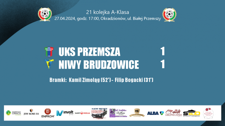21 kolejka sezon 2023/2024 UKS Przemsza - Niwy Brudzowice 1:1 (0:1)
