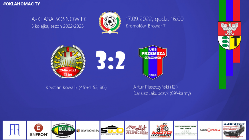 5 kolejka 2022/2023 Źródło Kromołów - UKS Przemsza 3:2 (1:1)