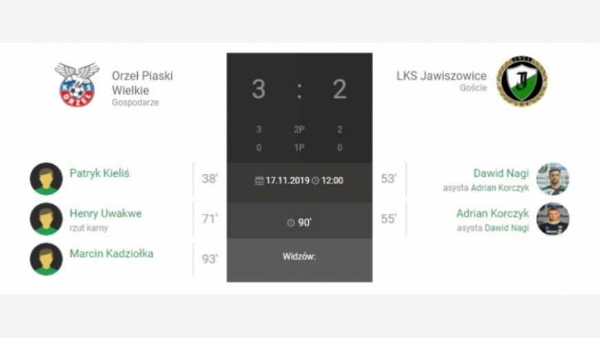 17.kolejka IV Ligi Orzeł Piaski Wielkie-LKS Jawiszowice 3-2