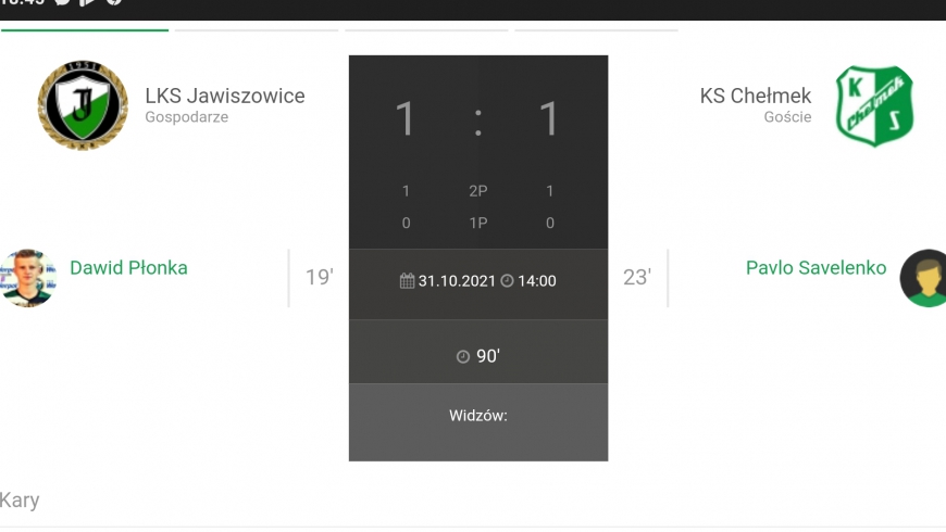 16.Kolejka Keeza IV Ligi LKS Jawiszowice-KS Chełmek 1:1