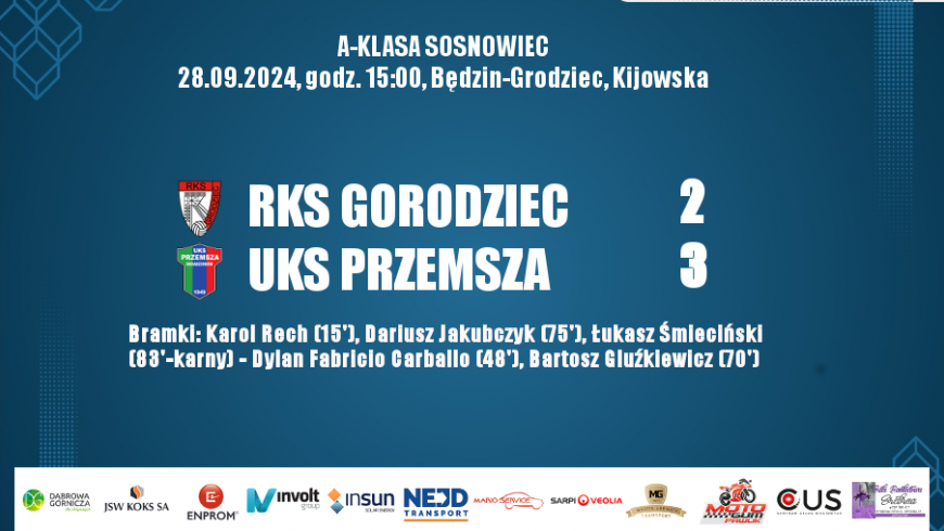 6 kolejka, A-Klasa 2024/2025 RKS Grodziec - UKS Przemsza 2:3 (0:1)