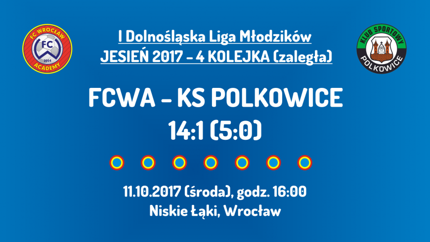 I DLM - 4 kolejka (zaległa): FCWA - KS Polkowice (11.10.2017)