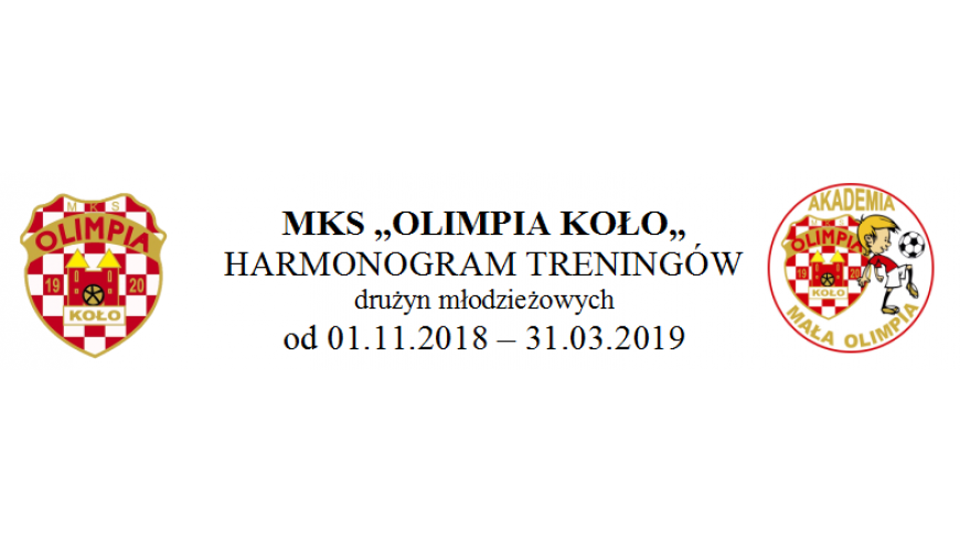 Harmonogram treningów drużyn młodzieżowych MKS Olimpii Koło