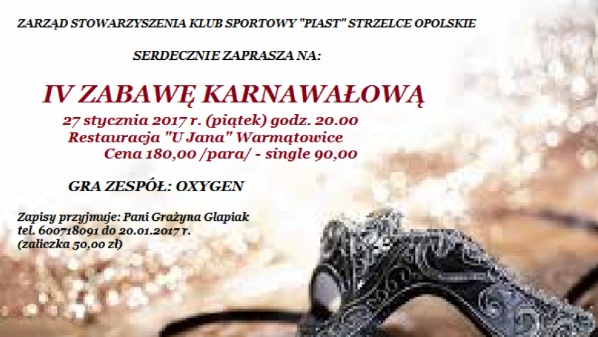 Zaproszenie na zabawę karnawałową