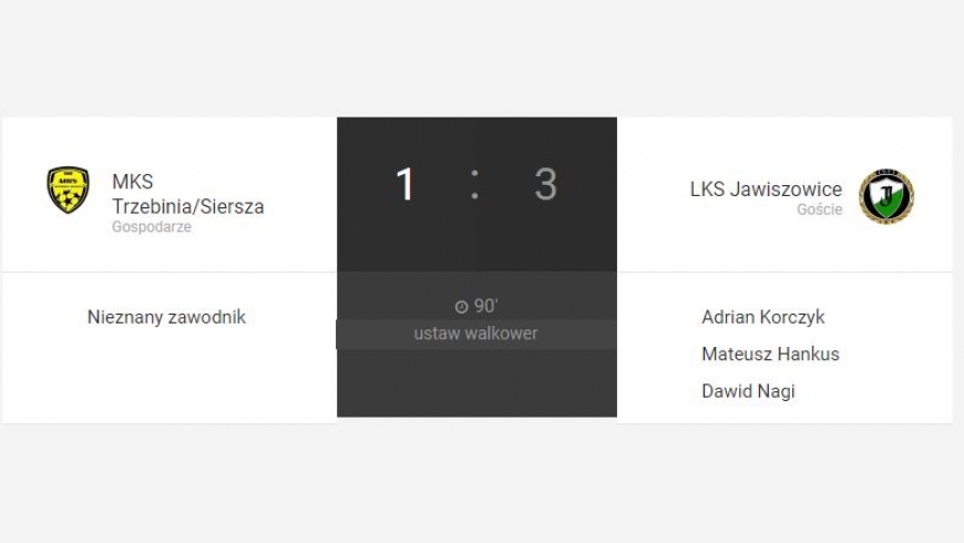 MKS TRZEBINIA-SIERSZA - LKS JAWISZOWICE 1:3 w 3 kolejce IV ligi