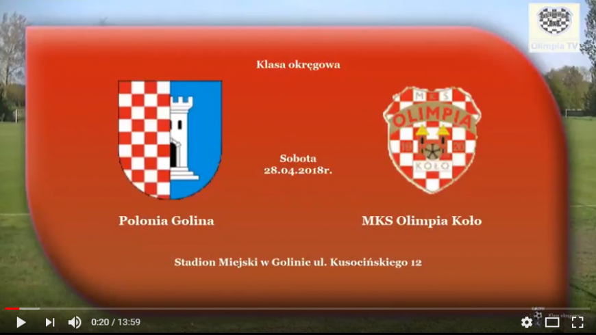 SENIORZY: Polonia Golina - MKS Olimpia Koło 28.04.2018 [VIDEO]