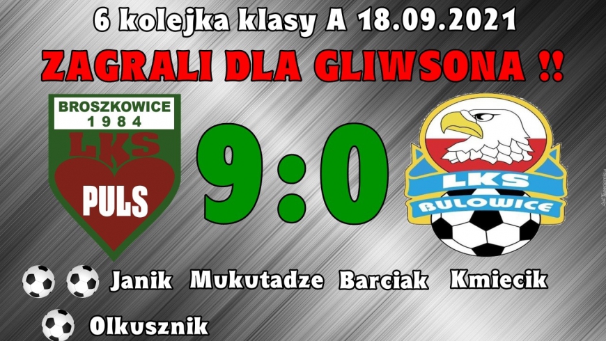 KLASA "A": PULS Broszkowice - LKS Bulowice 9:0