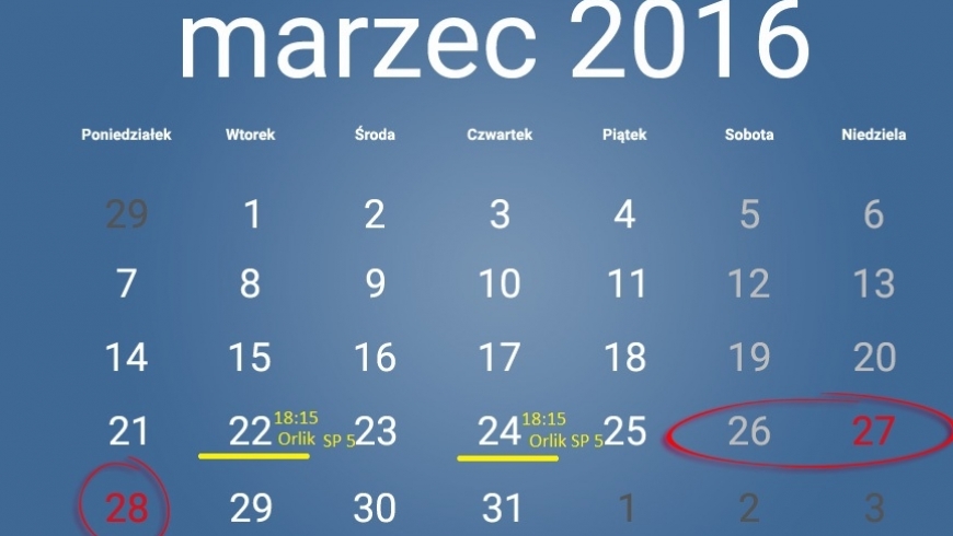 Plan treningów na nadchodzący tydzień :