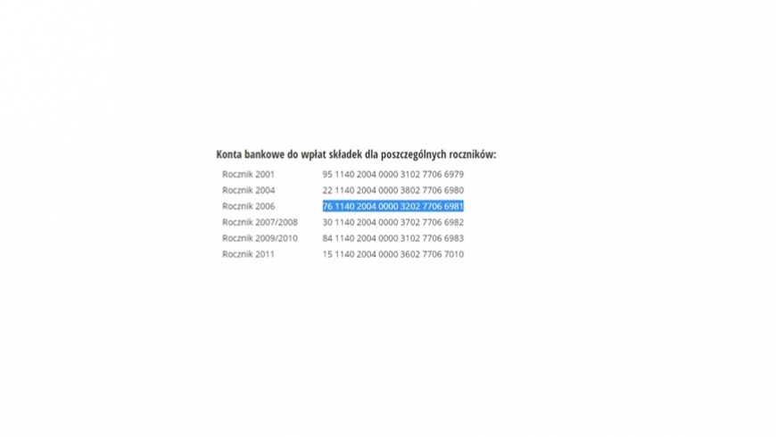 Numer konta do opłacania składek miesięcznych.