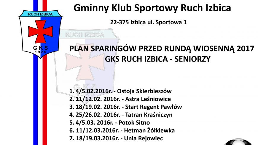 Plan sparingów GKS Ruch Izbica - Zima 2017