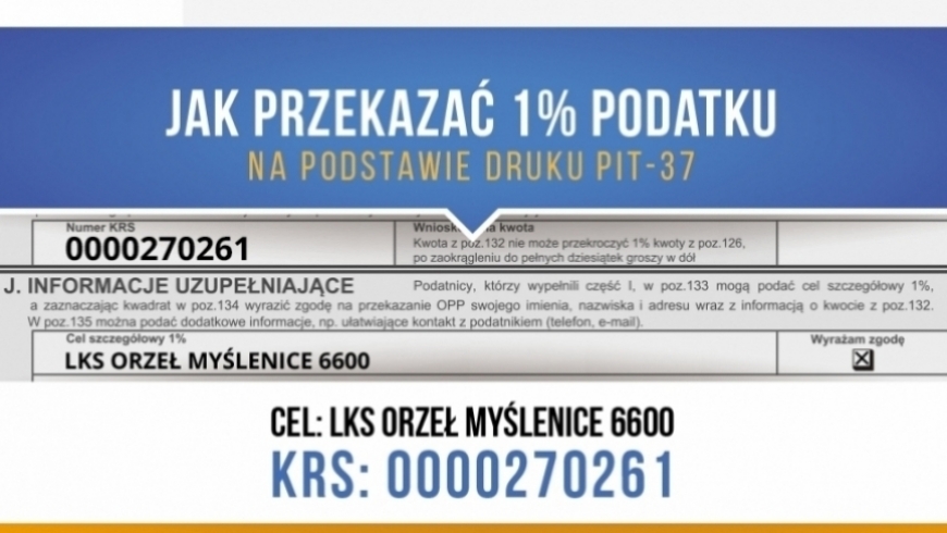 Przekaż swój 1% podatku na Orzeł Myślenice!