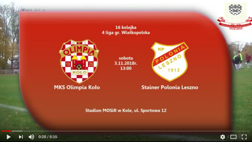 SENIORZY: MKS Olimpia Koło - Polonia Leszno 04.11.2018 [VIDEO]