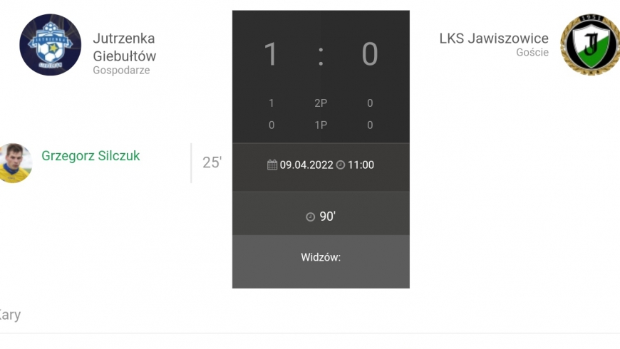 22.Kolejka JAKO IV Ligi Jutrzenka Giebułtów - LKS Jawiszowice 1:0
