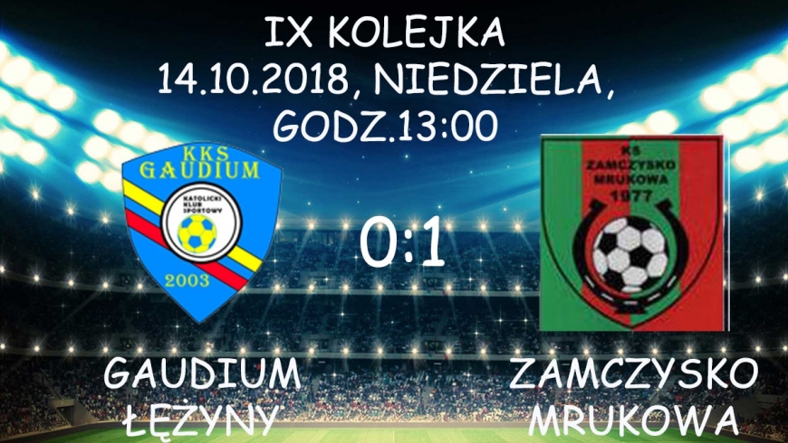 Pierwsza porażka w sezonie z Zamczyskiem Mrukowa w IX kolejce krośnieńskiej klasy A seniorów. Gaudium 0:1 Zamczysko.