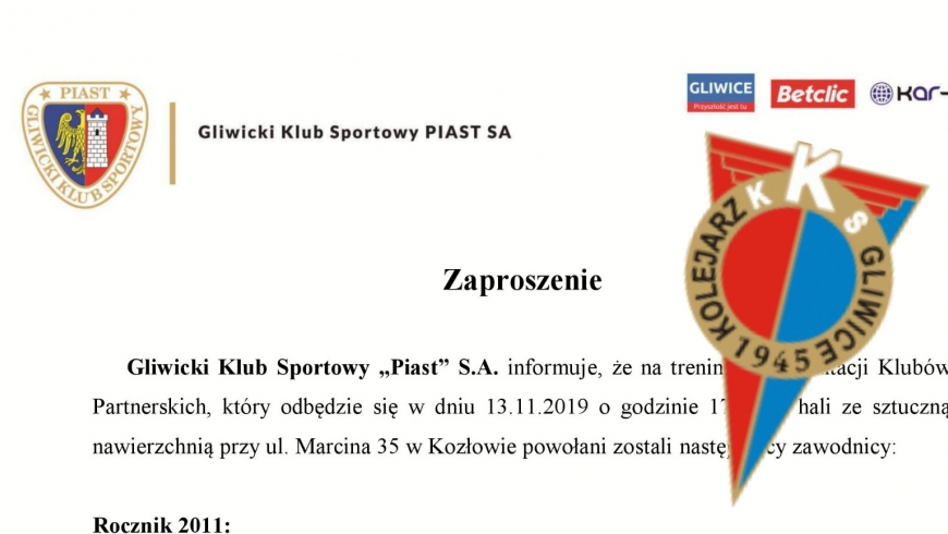 Powołania na konsultacje klubów partnerskich dla dzieci z rocznika 2011