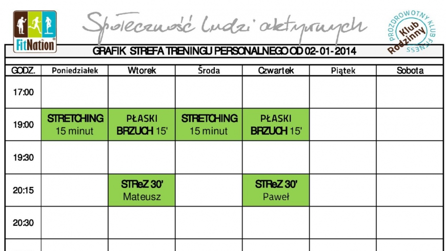 Grafik treningów na miesiąc wrzesień !
