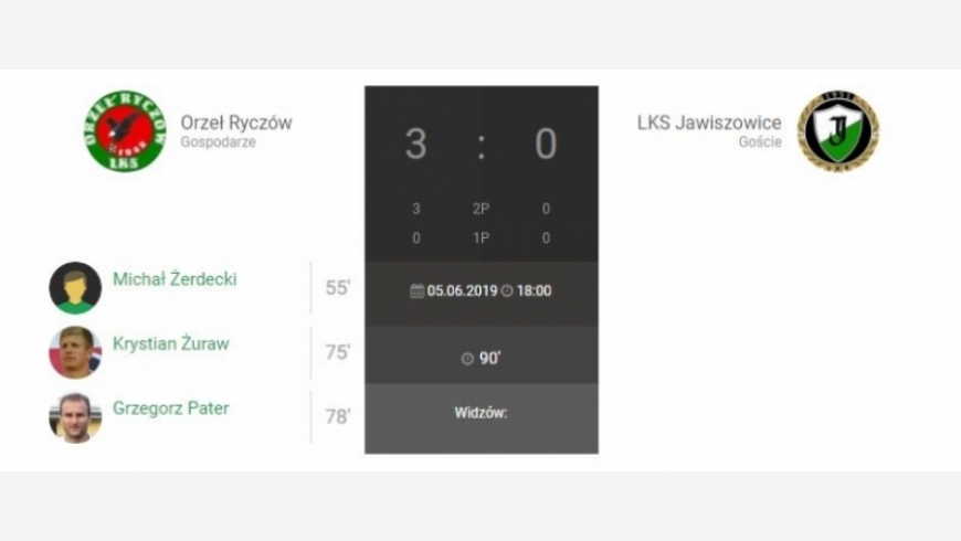 27.kolejka IV Ligi Orzeł Ryczów-LKS Jawiszowice 3:0