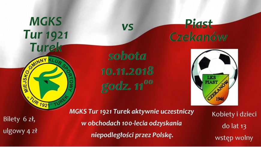 Zapraszamy na mecz MGKS Tur 1921 Turek-Piast Czekanów.