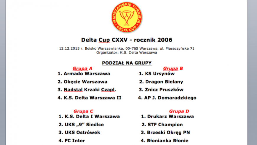 Turniej Delta Cup w sobotę 12 grudnia.