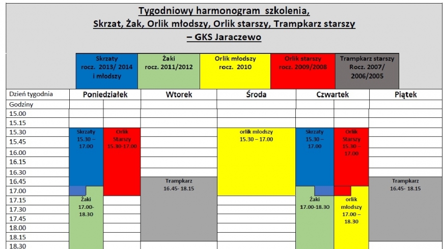 plan treningów drużyn młodzieżowych