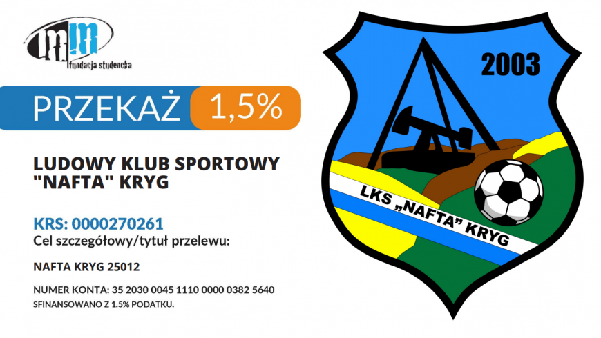 Wspieraj Lokalny Sport – Przekaż 1,5% podatku na LKS Nafta Kryg!