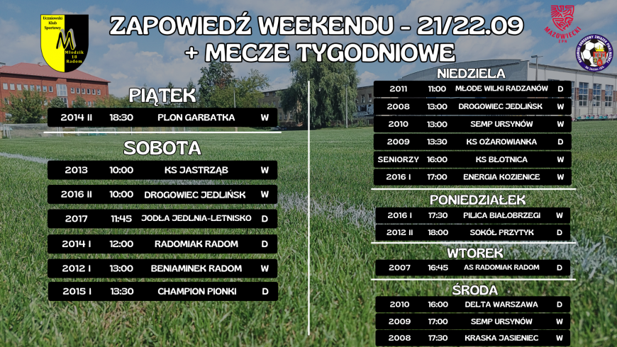 Zapowiedź weekendu (21/22.09) + mecze tygodniowe