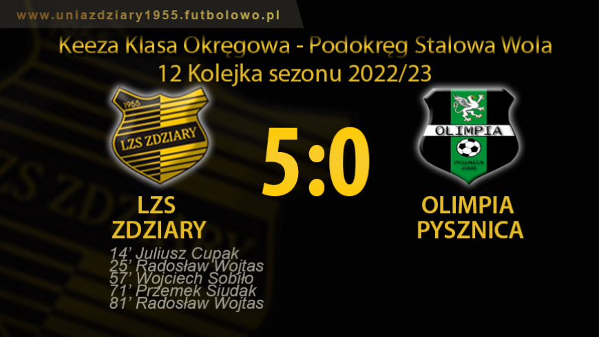 12 Kolejka: LZS Zdziary - Olimpia Pysznica 5:0.