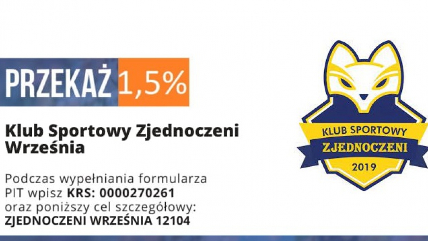 Zachęcamy do oddania 1,5% podatku na nasz klub.