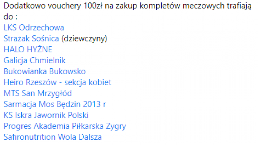 Voucher na zakup kompletów meczowych dla nas !!