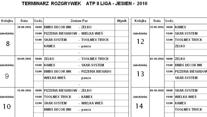 Rusza liga - terminarze rundy reważnowej