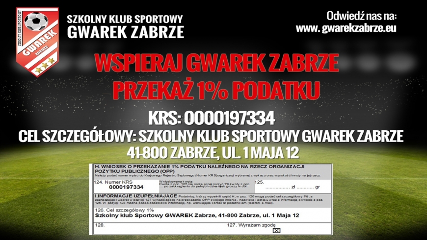 WSPIERAJ GWAREK ZABRZE  - PRZEKAŻ 1% PODATKU